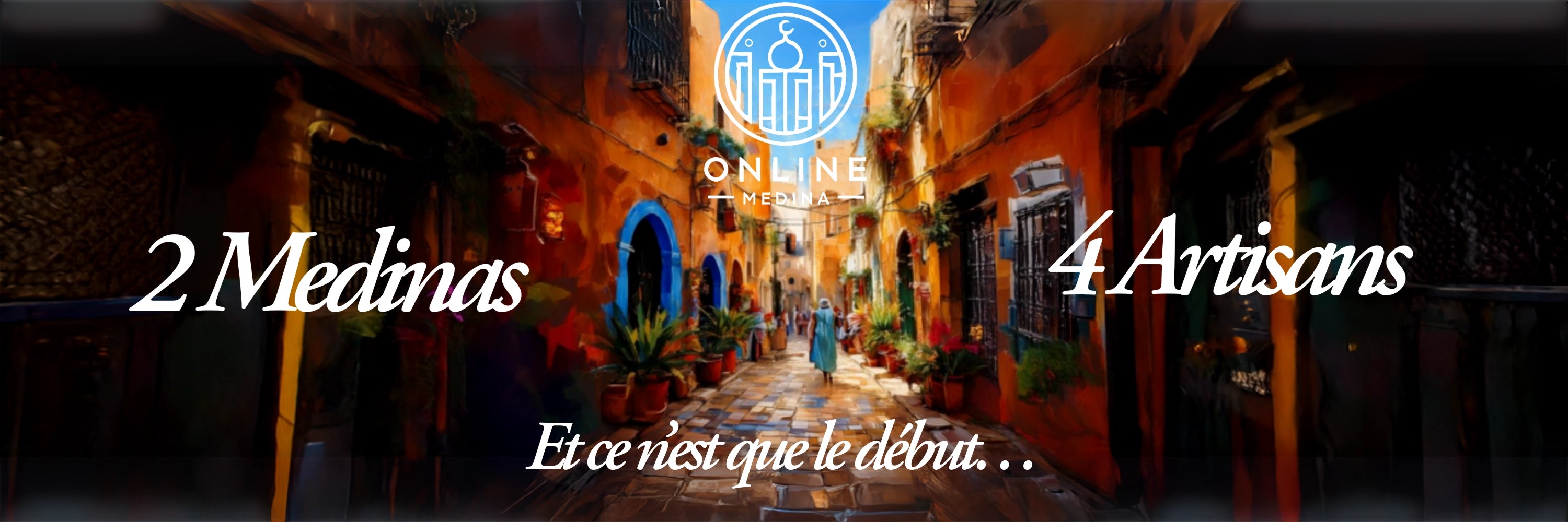 Vue immersive d’une médina marocaine animée, symbole du lancement d’Online Medina — artisanat marocain authentique, commerce équitable et création sur mesure.