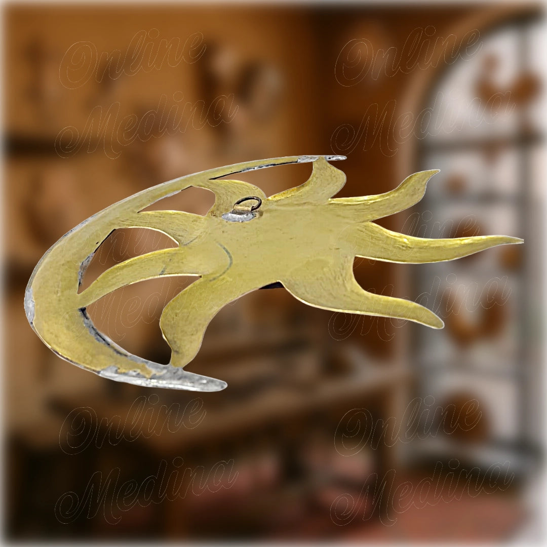 Back view of Moroccan sun and moon wall sculpture with hanging hook – hammered metal