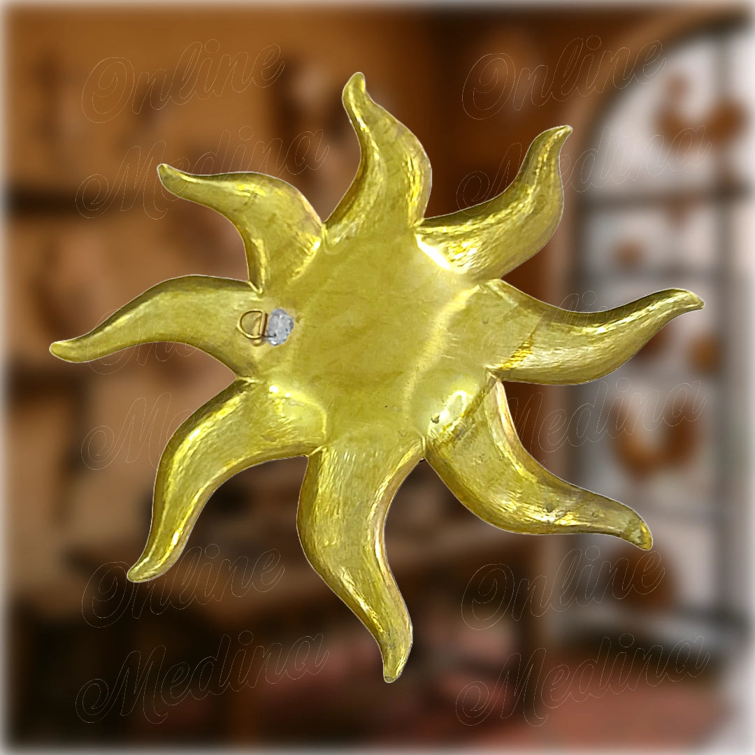 back view of Moroccan handmade metal sun – wall-hanging hammered brass and copper sun
