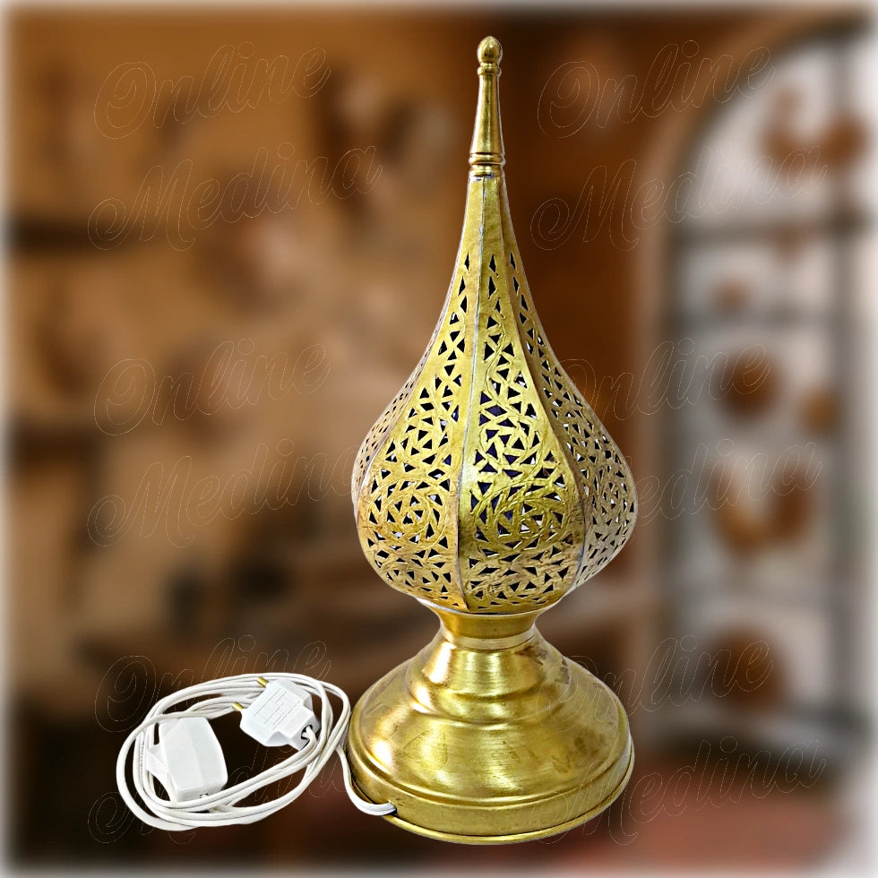 Moroccan tear drop hammered brass table lamp 36 cm pierced metal