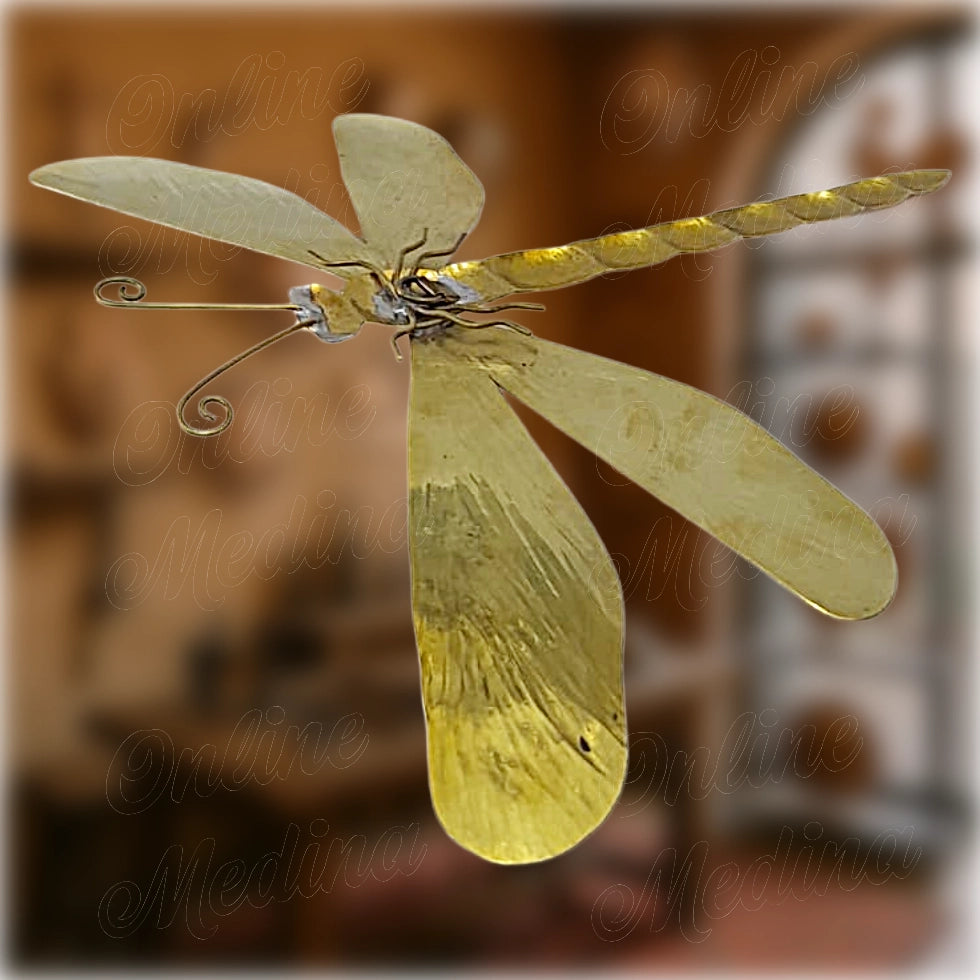 Handcrafted wall dragonfly sculpture, Moroccan copper and brass metalwork