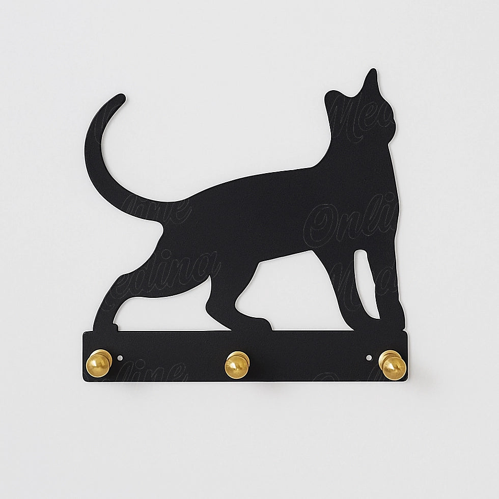 Small black metal cat key holder with rust-resistant finish