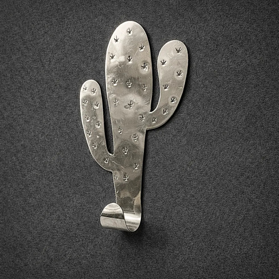 Handmade silver metal Saguaro cactus wall hook Moroccan artisan wall decor inspired by iconic desert cactus silhouette