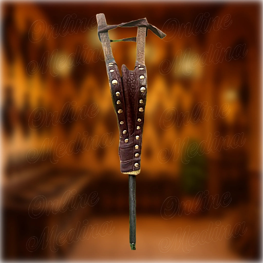 Profile view of a handmade Moroccan bellows – leather and wood fire blower crafted in the Medina of Marrakech