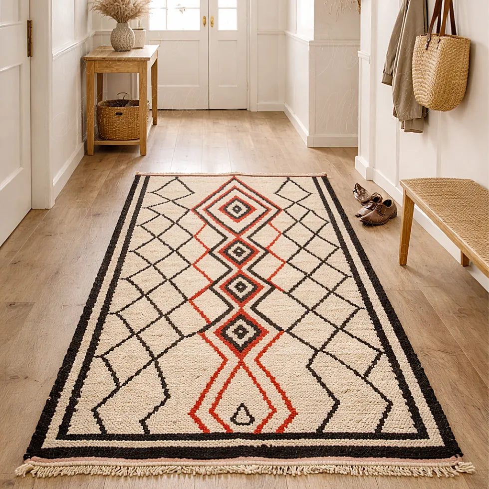 Traditional Berber rug combining Atlas and Rahamna influences in an entryway interior