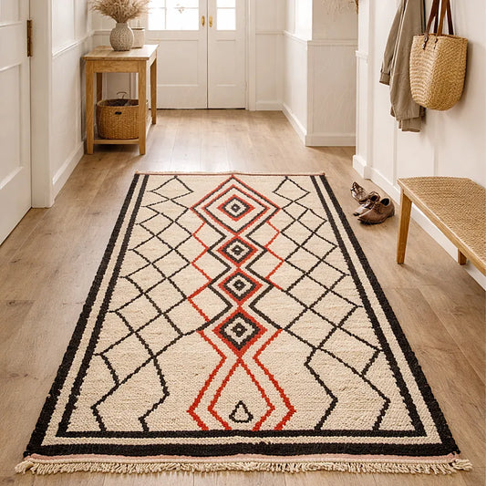 Traditional Berber rug combining Atlas and Rahamna influences in an entryway interior