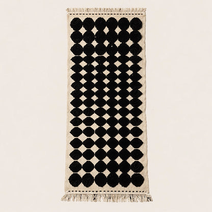 Berber runner rug with black and ivory geometric pattern, handcrafted moroccan wool rug top view