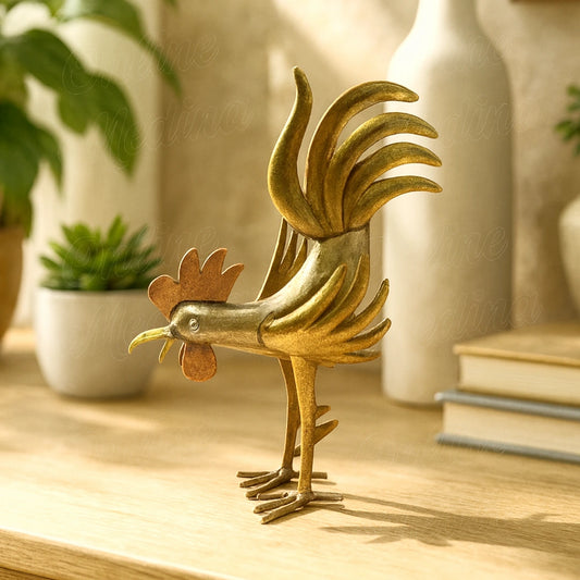Metal rooster sculpture handmade in Morocco – brass and copper artwork by Online Medina
