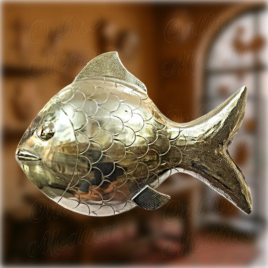 Handmade Moroccan silver metal wall fish – hammered decorative sculpture by master artisan