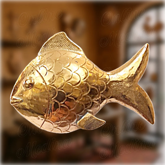 Moroccan hammered brass wall fish – artisanal decorative metal sculpture from Marrakech medina