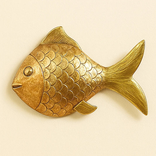 brass fish wall sculpture handcrafted in Morocco with hammered metal finish