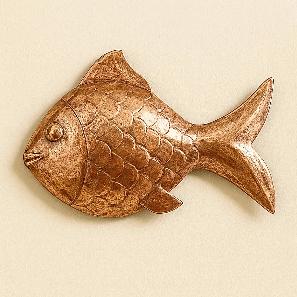 copper fish wall decoration handcrafted by Moroccan artisan with hammered texture