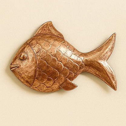 copper fish wall decoration handcrafted by Moroccan artisan with hammered texture