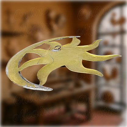Back view of Moroccan sun and moon wall sculpture with hanging hook – hammered metal