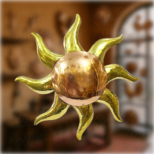 handmade hammered brass and copper wall sun sculpture – Moroccan decor by Online Medina