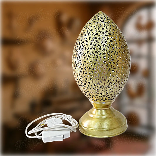 Egg-shaped Moroccan bedside lamp in hand-pierced brass – traditional Moroccan craftsmanship