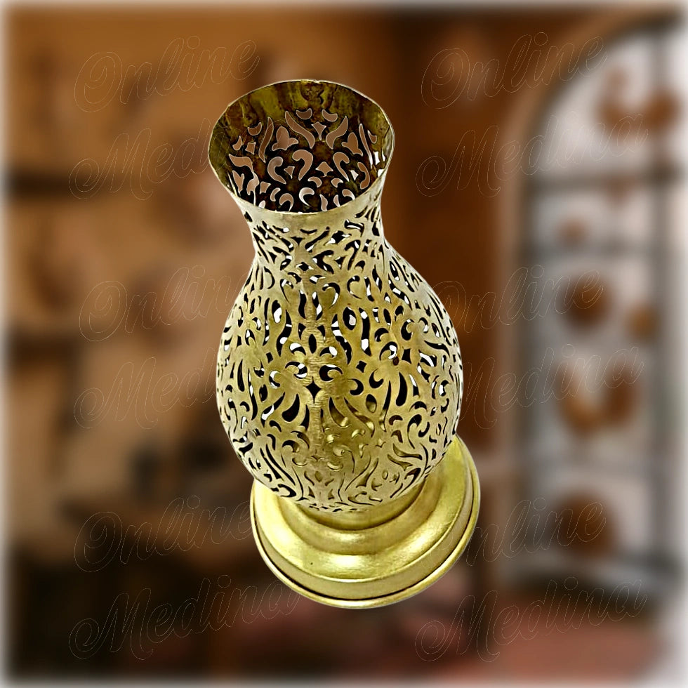 Traditional Moroccan vase candleholder in amphora form with openwork floral design