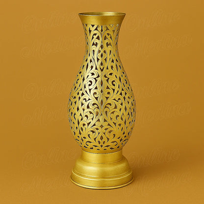 Handcrafted Moroccan brass amphora candle holder on a plain background