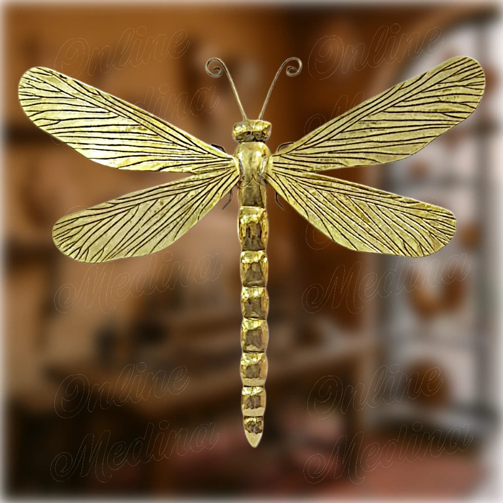 Hammered brass wall dragonfly, handcrafted Moroccan sculpture