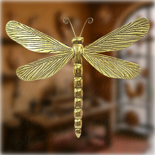 Hammered brass wall dragonfly, handcrafted Moroccan sculpture