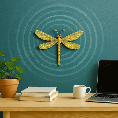 Handcrafted brass dragonfly wall sculpture by Online Medina, artisanal Moroccan metal decor