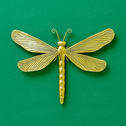Golden brass dragonfly wall decor handmade in Morocco, artisan hammered metal artwork