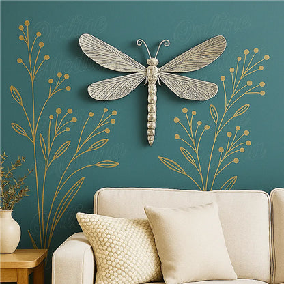 Silver alloy dragonfly wall decoration with engraved wings, handcrafted Moroccan design