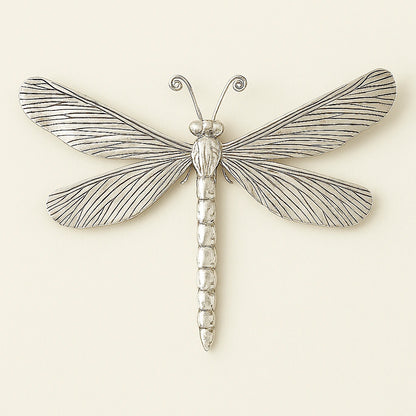 Handcrafted silver dragonfly wall decor by Online Medina, artisanal Moroccan metal sculpture