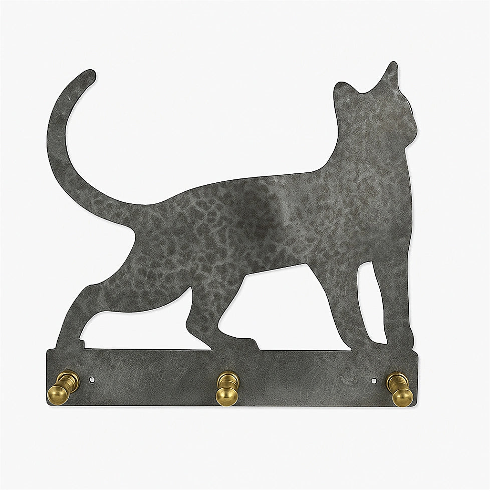 Large galvanized cat wall key holder handcrafted by Moroccan artisan