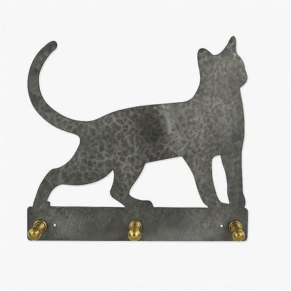 Large galvanized cat wall key holder handcrafted by Moroccan artisan