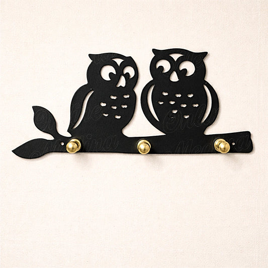 Black galvanized owl wall key holder with brass knobs