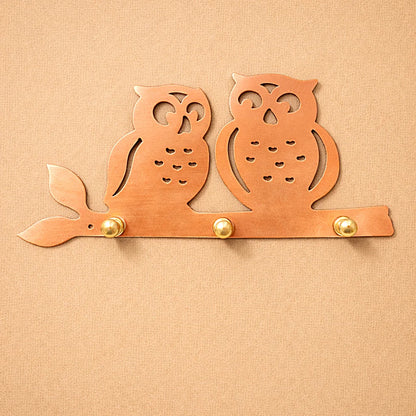 Copper owl wall key holder with brass mounting knobs