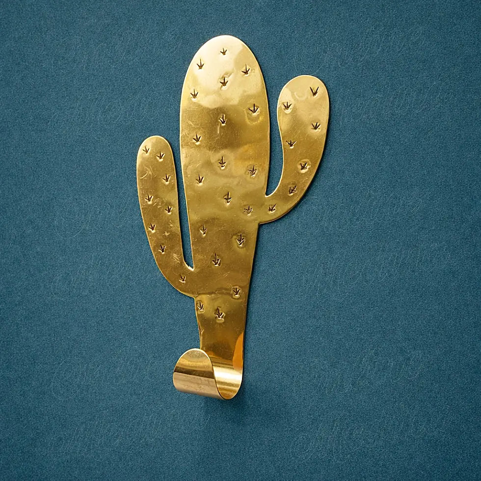 Handmade brass Saguaro cactus wall hook Moroccan artisan metal decor inspired by desert cactus design for coats hats bags and accessories