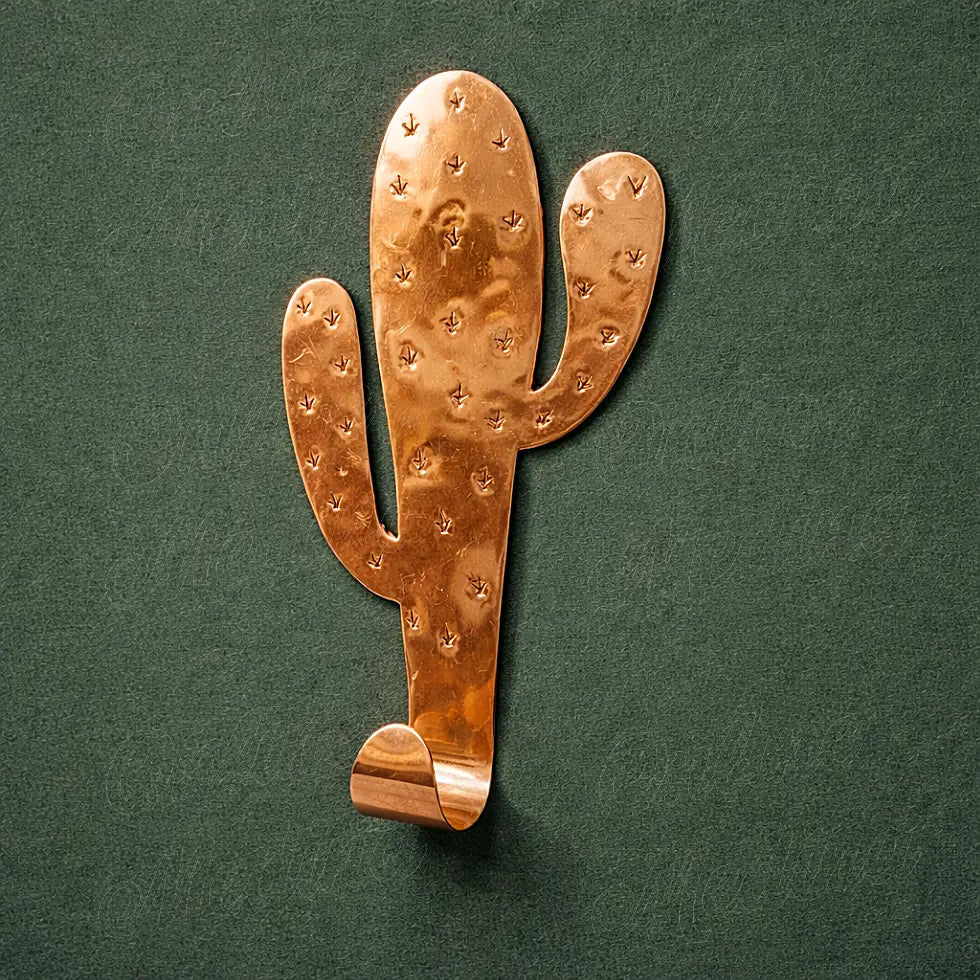 Handmade copper Saguaro cactus wall hook Moroccan artisan decorative metal wall hook inspired by desert cactus shapes