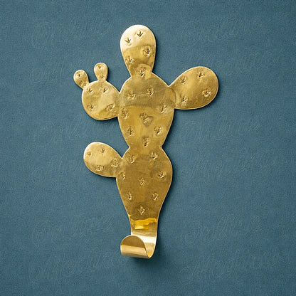 Handmade brass Opuntia cactus wall hook Moroccan artisan metal wall decor inspired by desert cactus shapes for coats hats and bags