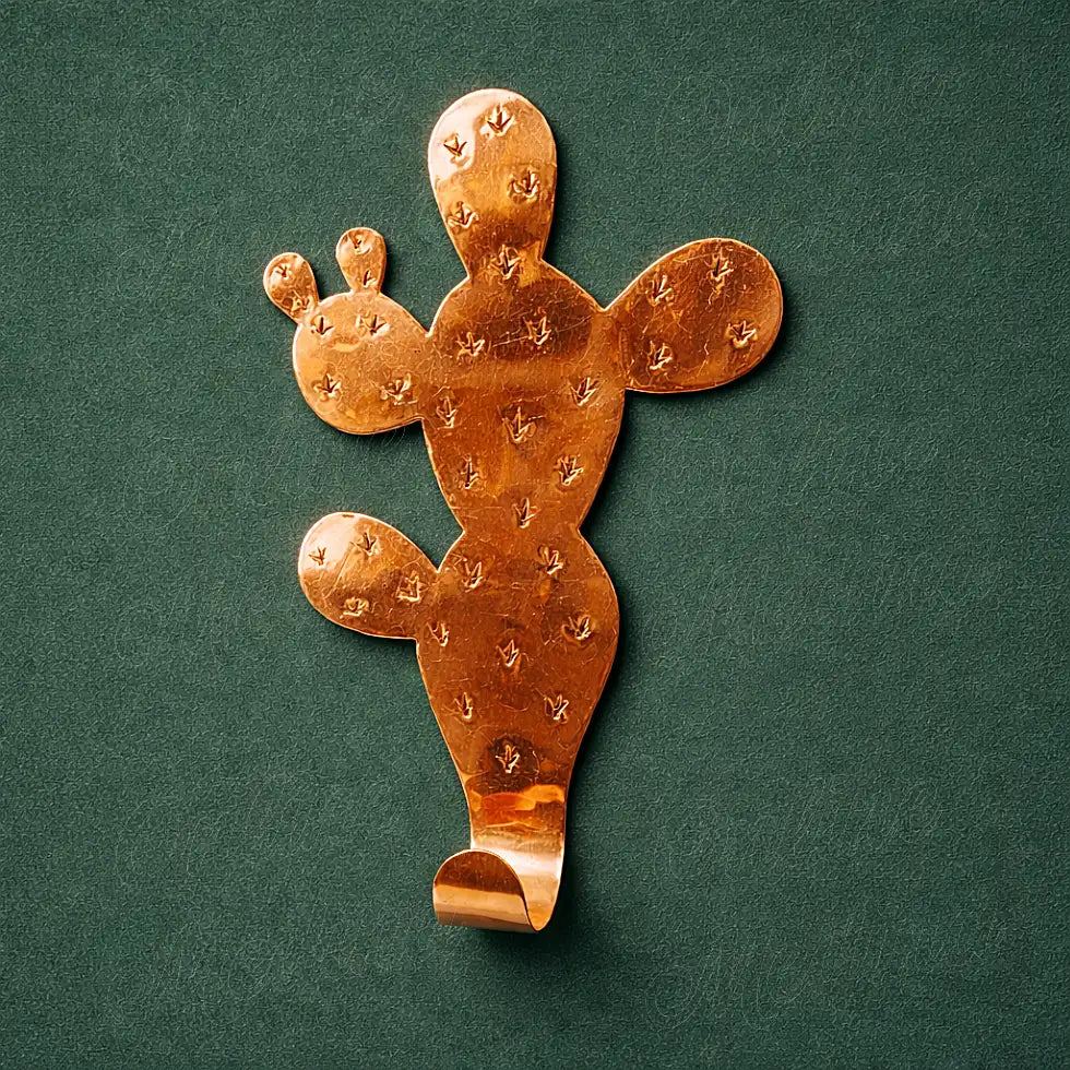 Handmade copper Opuntia cactus wall hook Moroccan artisan metal wall decor inspired by desert cactus shapes for coats hats bags and accessories