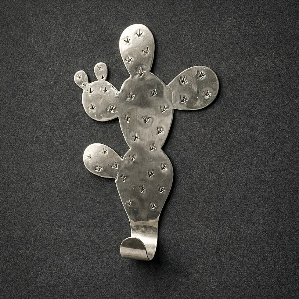 Handmade silver metal Opuntia cactus wall hook Moroccan artisan decorative wall hook inspired by desert cactus design