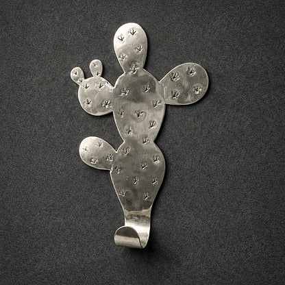 Handmade silver metal Opuntia cactus wall hook Moroccan artisan decorative wall hook inspired by desert cactus design