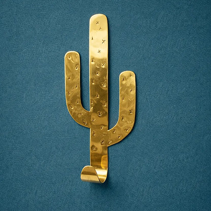 Handmade brass Organ Pipe cactus wall hook Moroccan artisan metal decor inspired by desert cactus silhouette for coats hats bags and accessories