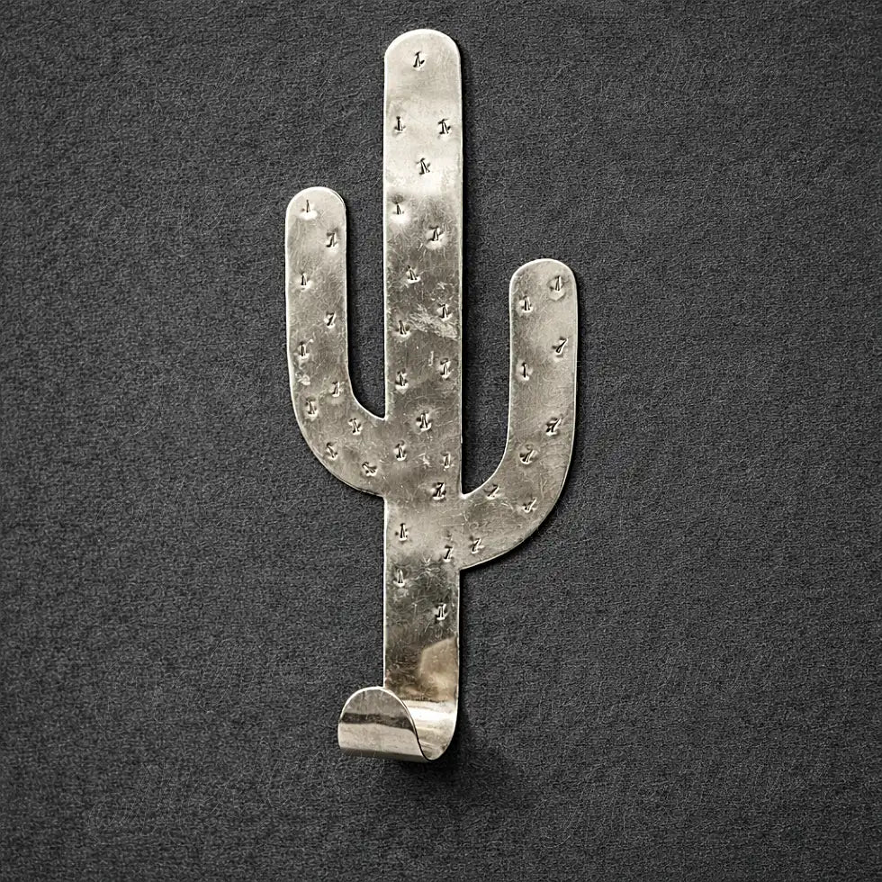 Handmade silver metal Organ Pipe cactus wall hook Moroccan artisan wall decor inspired by desert cactus shapes