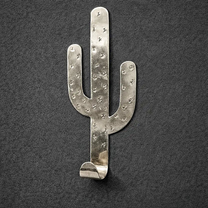 Handmade silver metal Organ Pipe cactus wall hook Moroccan artisan wall decor inspired by desert cactus shapes