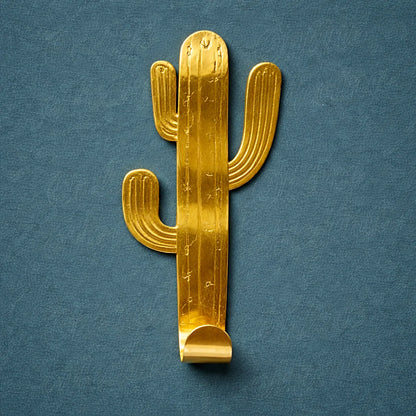 Handmade brass Column cactus wall hook Moroccan artisan metal decor inspired by desert cactus silhouette for coats hats bags and accessories
