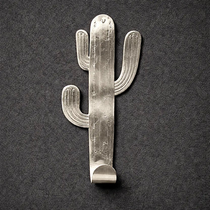 Handmade silver metal Column cactus wall hook Moroccan artisan wall decor inspired by desert cactus shapes