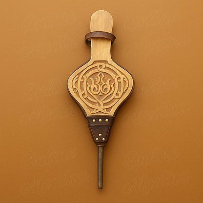Handcrafted Moroccan fireplace bellows made of carved wood and genuine leather