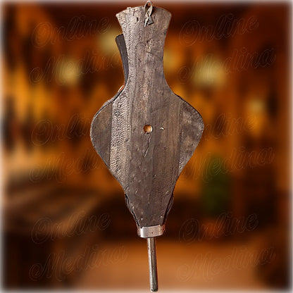 Back of artisanal Moroccan bellows – rustic cedarwood – dyed bone details by Master Hajel