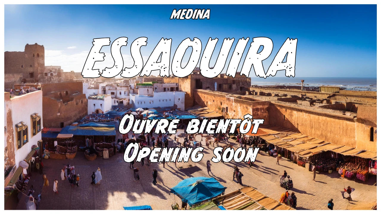 Vue panoramique de la médina d'Essaouira avec ses remparts historiques, ses marchés animés et son architecture marocaine authentique.