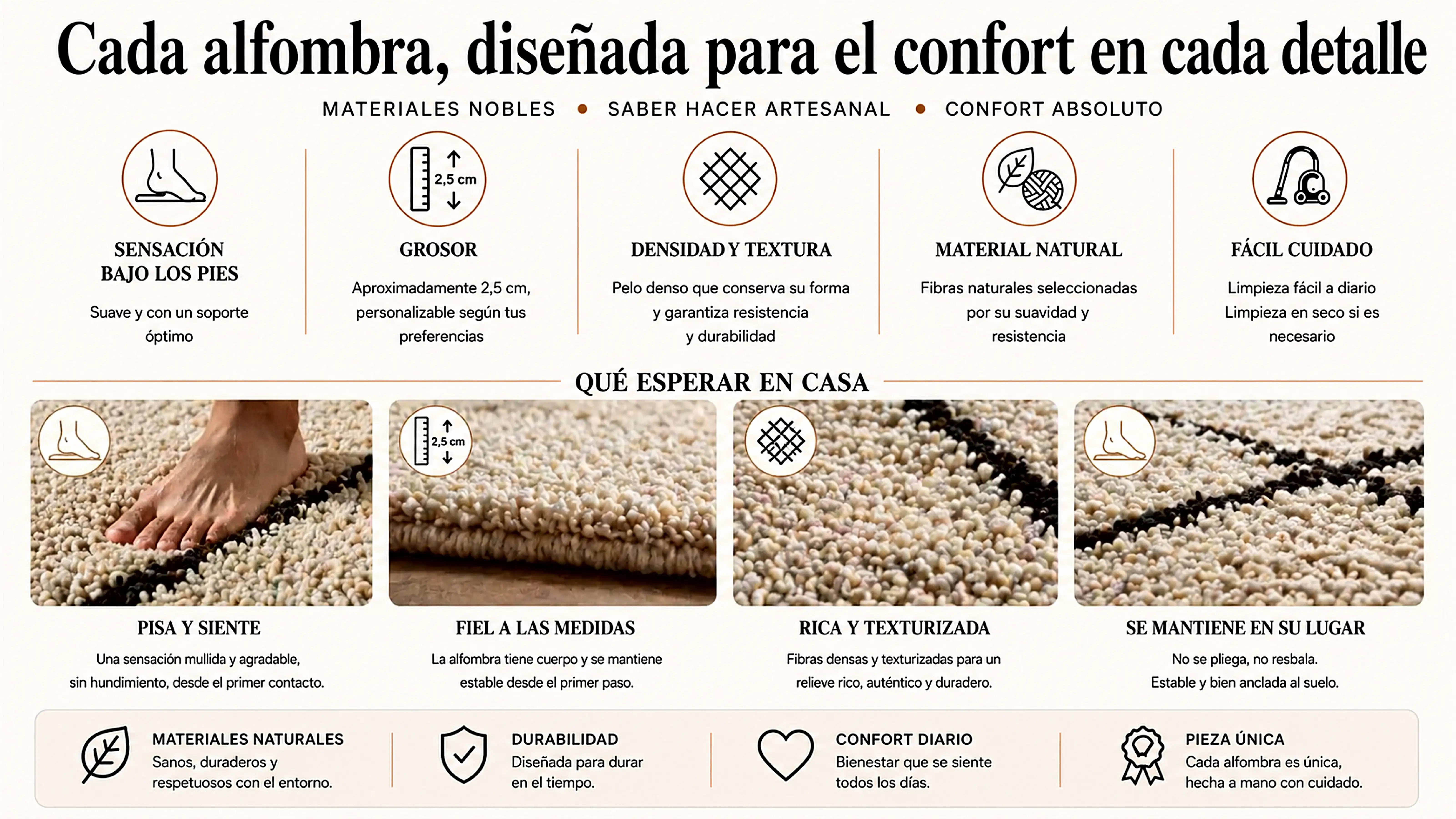 alfombra marroqui lana grosor 2,5 cm suave con soporte firme no se aplasta bajo los pies hecha a mano